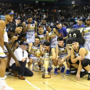 Worcester Wolves show off the BBL Cup after beating Bristol Flyers in the final at Arena Birmingham. Picture: JS Sport Photography