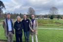 L to R: Matt Bulford, Dame Harriett Baldwin MP, Mike Pardey and Edoardo Bedin pictured in front of Witley Court's east parterre