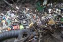Hundreds of plastic bottles found dumped in the River Stour. Pic - Rod Fuller