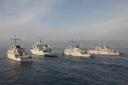 The NATO units close in Arrow Formation, whilst steaming off the Italian coast