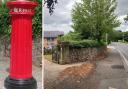 CRASH: The post box as it was (left) and (right) how it looks now after it was hit by a car in Malvern