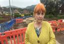 Cllr Natalie McVey at the roadworks in Cowleigh Bank