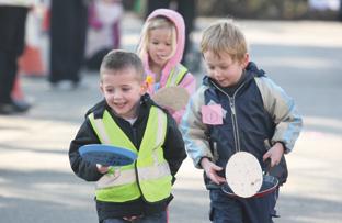 Keaton Ballinger (4) Alice Woodward (3), from Little Oaks and Jack Bristow from Madresfield Early Years