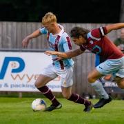 Harry Clark was on target twice for Malvern Town in their 3-2 defeat to Westfields. Pic: Cliff Williams/MTFC