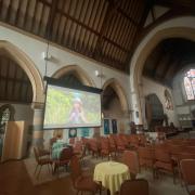 The cinema screen in St James Church