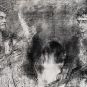 The Malvern Master Glaziers, 81 x 122 cm, charcoal on paper by Bridget Macdonald.