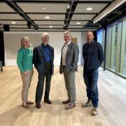 Claire Thomas, Project Architect at Glazzard Architects, Nic Lloyd, Chief Executive at Malvern Theatres, with Cllr John Gallagher, Portfolio Holder for Resources at MHDC, and Matt Wood from Speller Metcalfe.