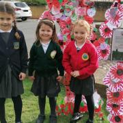 Malvern schoolchildren with the Remembrance Day tribute