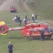 An air ambulance had landed on a section of the Malvern Hills.