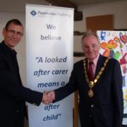 WELL DONE!  Director Nick Eadon is congratulated by the mayor of Upton Peter Webb on a successful Ofsted inspection