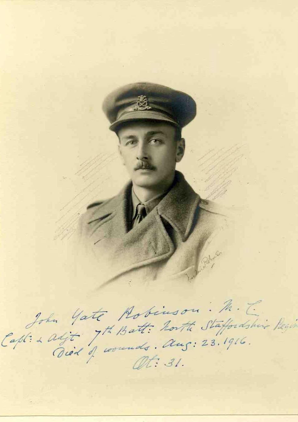 Captain John Yate Robinson, who died of his wounds in the First World War at the age of 31