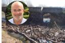 CLOGGED: Cllr Tom Wells is concerned at storm debris under a Powick bridge impeding the flow of water which could result in habitat damage (Credit: Powick Village News Facebook)