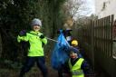 FUN: Litter pickers (from left) Oliver Baker aged 5, and  Jaego Baker aged 16mths