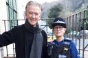 STAR: Patrick Duffy meets police officers in Malvern. Pic. Malvern Cops, Twitter