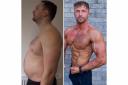 Sion Monty before and after shedding his 'dad bod'