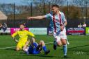 Report: Dave Reynolds scores one of the five goals against Brimscombe & Thrupp on his final home appearance for Malvern Town.