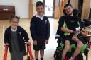 Sophie and Jacob Beresford with Cain Webb at Malvern Vale Primary School