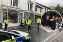 FATAL: The cordon of the crash in Church Street in Malvern. Inset: an officer makes enquiries on Wednesday, the day after the incident