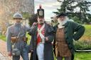 Worcestershire Re-enactors Richard Delingpole, Anthony Metcalf, and Brian Bullock at the iconic Pepperpot in Upton upon Severn