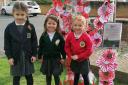 Malvern schoolchildren with the Remembrance Day tribute