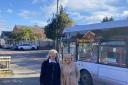 Harriett Baldwin MP (left) and Councillor Karen Hanks pictured at the Leigh Sinton bus stop