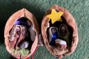 Miniature nativities including this one in a walnut are going on display in Malvern