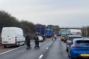 STRETCHING THEIR LEGS: People walked dogs and pushed children in pushchairs on the stationary M50