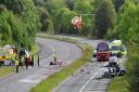 SCENE: Air ambulance lands at the scene of the crash along the A38 Roman Way, Droitwich