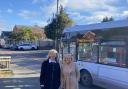 Harriett Baldwin MP (left) and Councillor Karen Hanks pictured at the Leigh Sinton bus stop