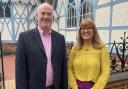 Cllr Tom Wells, leader of Malvern Hills District Council, and Cllr Lesley Bruton, ward member for Tenbury Wells, pictured outside the Tenbury Pump Rooms