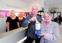 DONATE: From left, Lorraine Roberts, Joanna Smyth and Andrew Slater from Andrew Slater Hair with Maureen Williams from Friends of Malvern Hospital. By Nick Toogood. 1813304901.