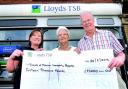 GENEROSITY: Lloyds TSB manager Helen Sebbage, left, hands over a cheque for £15,000 from a mystery donor to Gerry and Alan Stevens from the Friends of Malvern Community Hospital towards their Ease The Pain appeal. 3513393001.