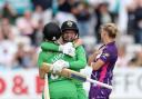 Malvern's Georgia Hennessy celebrates with Sophie Luff during her success with Western Storm. Picture: STEVE PASTON/PA WIRE