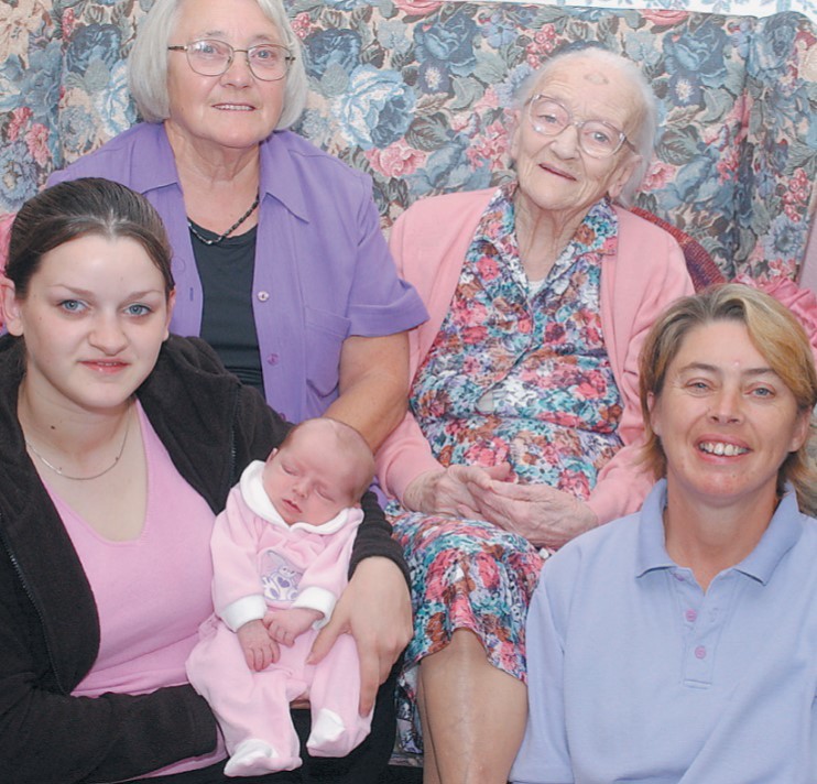 Five generations of the Jenkins family were featured on the front page of the Gazette in 2002. Baby Ellise Mathias is pictured with clockwise, from front) mum Abigail Lane, great-gran Marion Payter, great-great-gran Lilian Jenkins and gran Carol Payter
