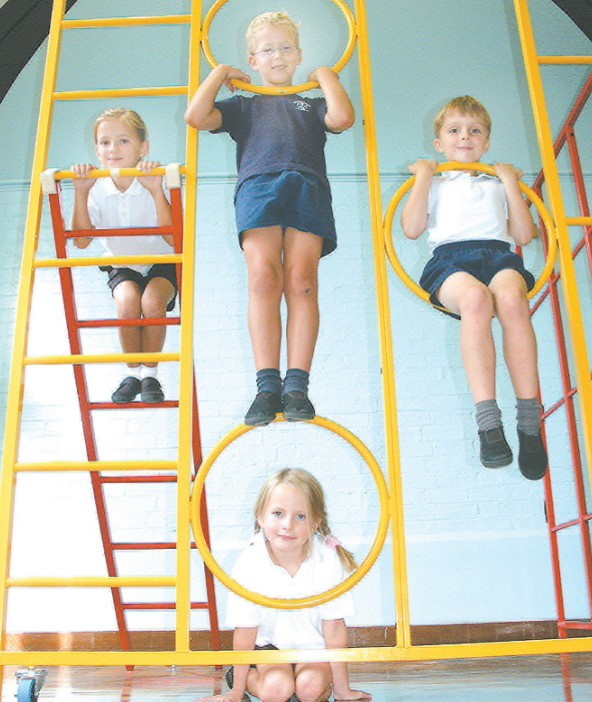 Trying out the new wall bars at Malvern Parish Primary School in September 2003 are (top) Taylor Buckland, Jack Lupton, Hugh Harris and (bottom) Elizabeth Jenkins