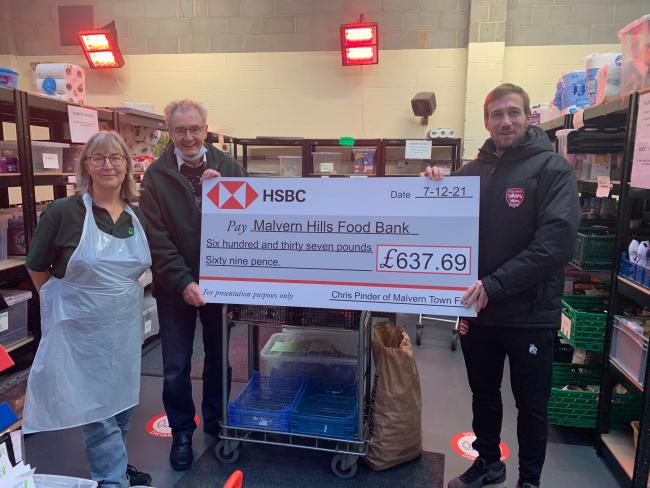 HELP: MTFC handing over the cheque to Malvern Hills Foodbank