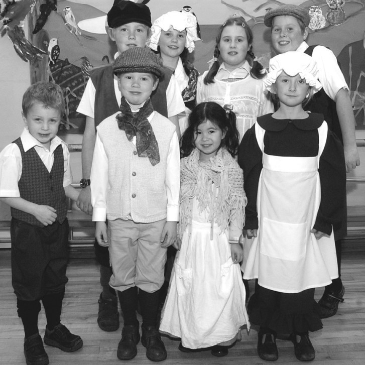 Pupils from Callow End Primary School dressed up in Victorian period attire for a day at the county museum in Hartlebury in 2004