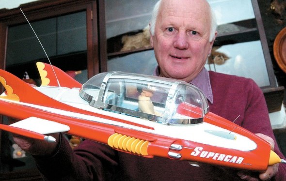 Ted Glazzard, of the Bromyard Teddy Bear andToy Museum, with a model of Supercar from Gerry Anderson’s groundbreaking TV show of the 1960s