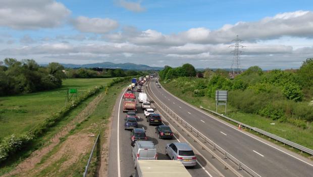 Malvern Gazette: ong queues of traffic building on the A4440 this morning