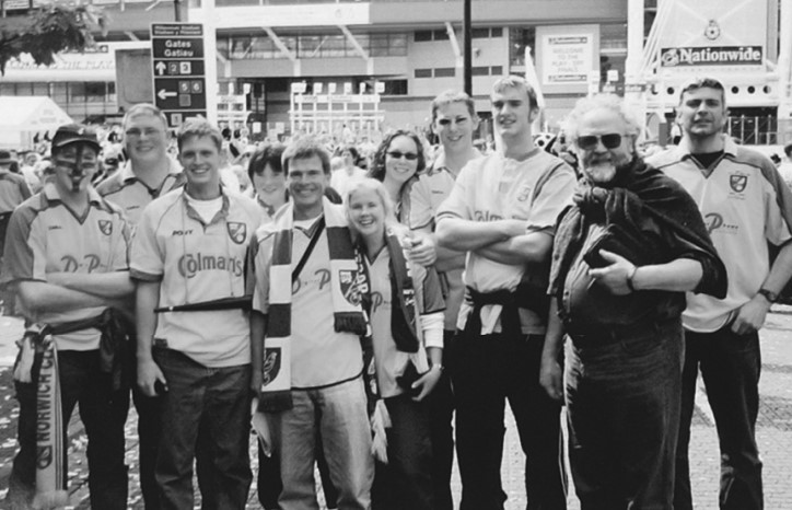 The Malvern Canaries, a contingent of die-hard Norwich City supporters from Malvern had their dreams of Premiership football shattered when their team lost a tense penalty shoot-out against Birmingham City in Cardiff in May 2002
