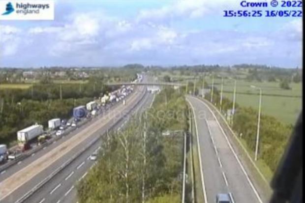 SCENE: Traffic queueing near Junction 6 (Worcester) after the crash