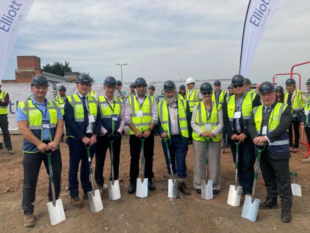 Malvern Gazette: READY: The team from Elliott Group welcome dignitaries including the Mayor of Worcester, Cllr Adrian Gregson, to the Sherriff's Gate site in Worcester 