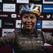 Evie Richards after a World Cup race earlier this year. Photo: Ross Bell