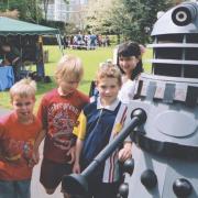 You don’t scare us... Georgia May Cook, Harry Curtis, Jack Curtis, Elliot Cooke and Lela Sharman English meet a Dalek at the town’s May Day celebrations in 2005