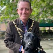 Malvern mayor Nick Houghton and a guide dog