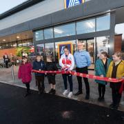 Rebecca Redfern opening Malvern's Aldi with pupils from Madresfield C of E Primary School.