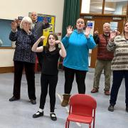 The stars of Cradley panto in rehearsal