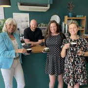 Cllr Beverley Nielsen, John Hamilton from Malverns Coffee Culture, visitor economy manager Victoria Carman and town centre support officer Rebecca Probert