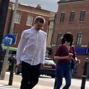 GUILTY: Nicholas Pettican (left) outside Worcester Magistrates Court on Thursday where he admitted ABH using  keys as a weapon