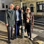Mayor Clive Hooper, highways chief Mike Rouse and Cllr Beverley Nielsen at the crossing in Great Malvern